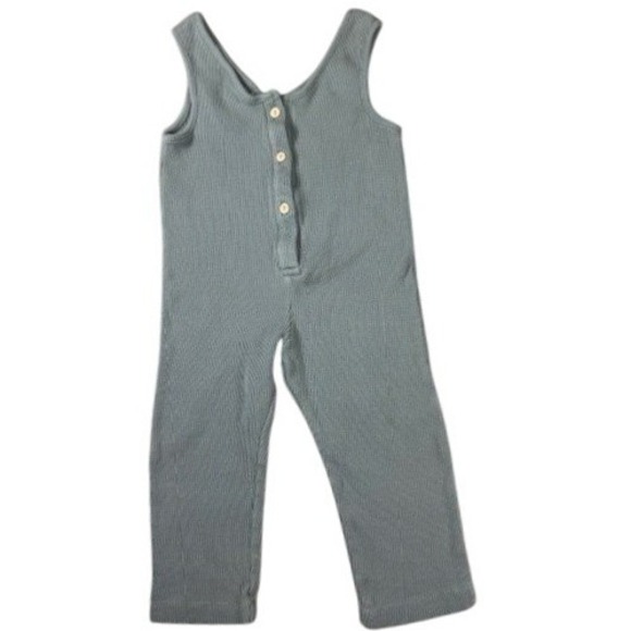 Zara Other - Zara Jumpsuit Unisex 2-3Y Waffle Knit Thermal Button Front Sage Green‎ Romper